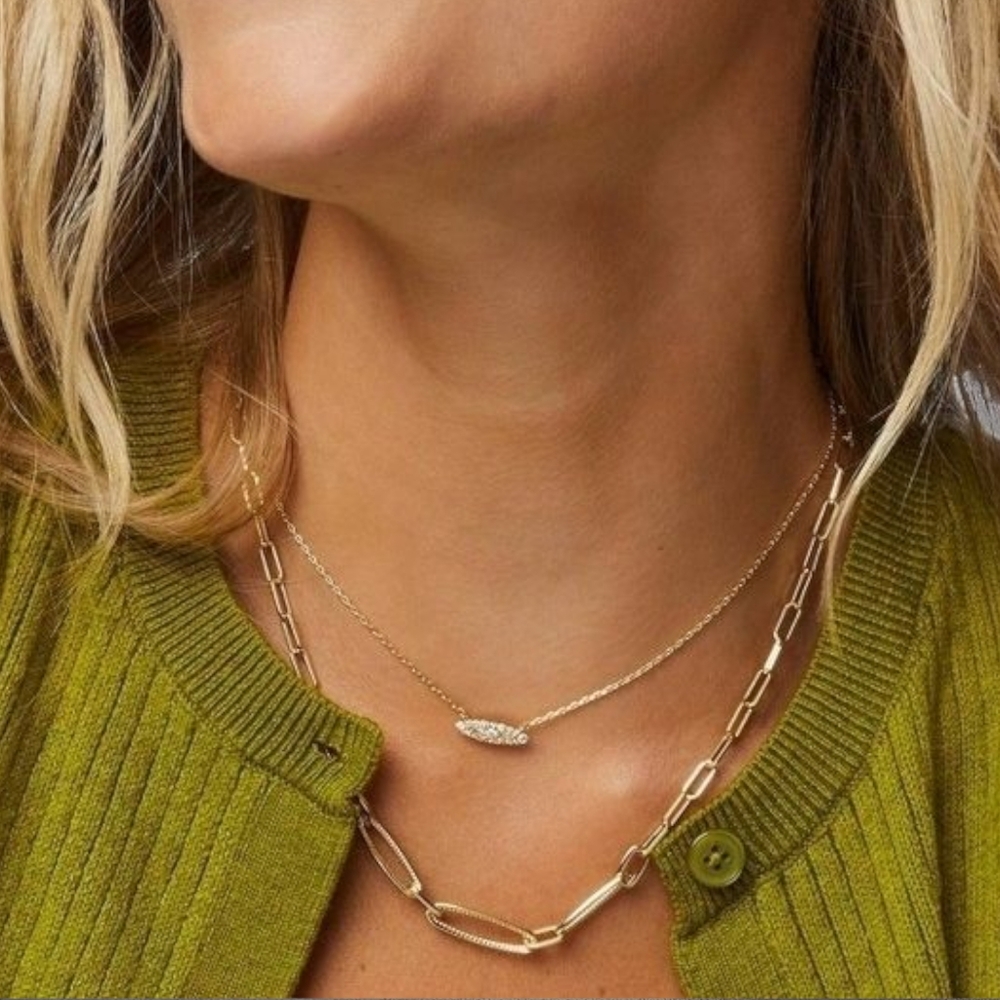 Kendra Scott Gold Layered Chain Necklace with Pavé Bar